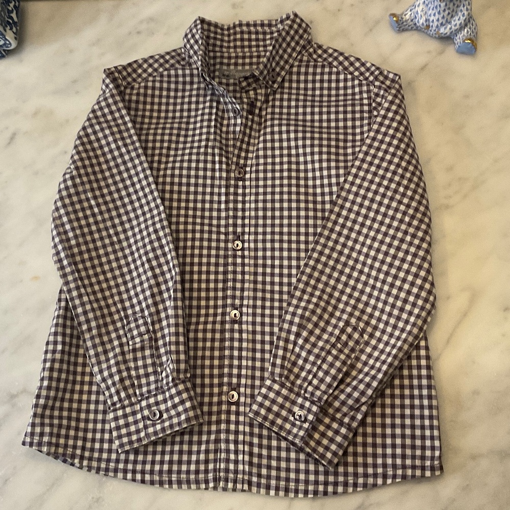 Bonpoint Brown and White Gingham Kids Button-Down Shirt